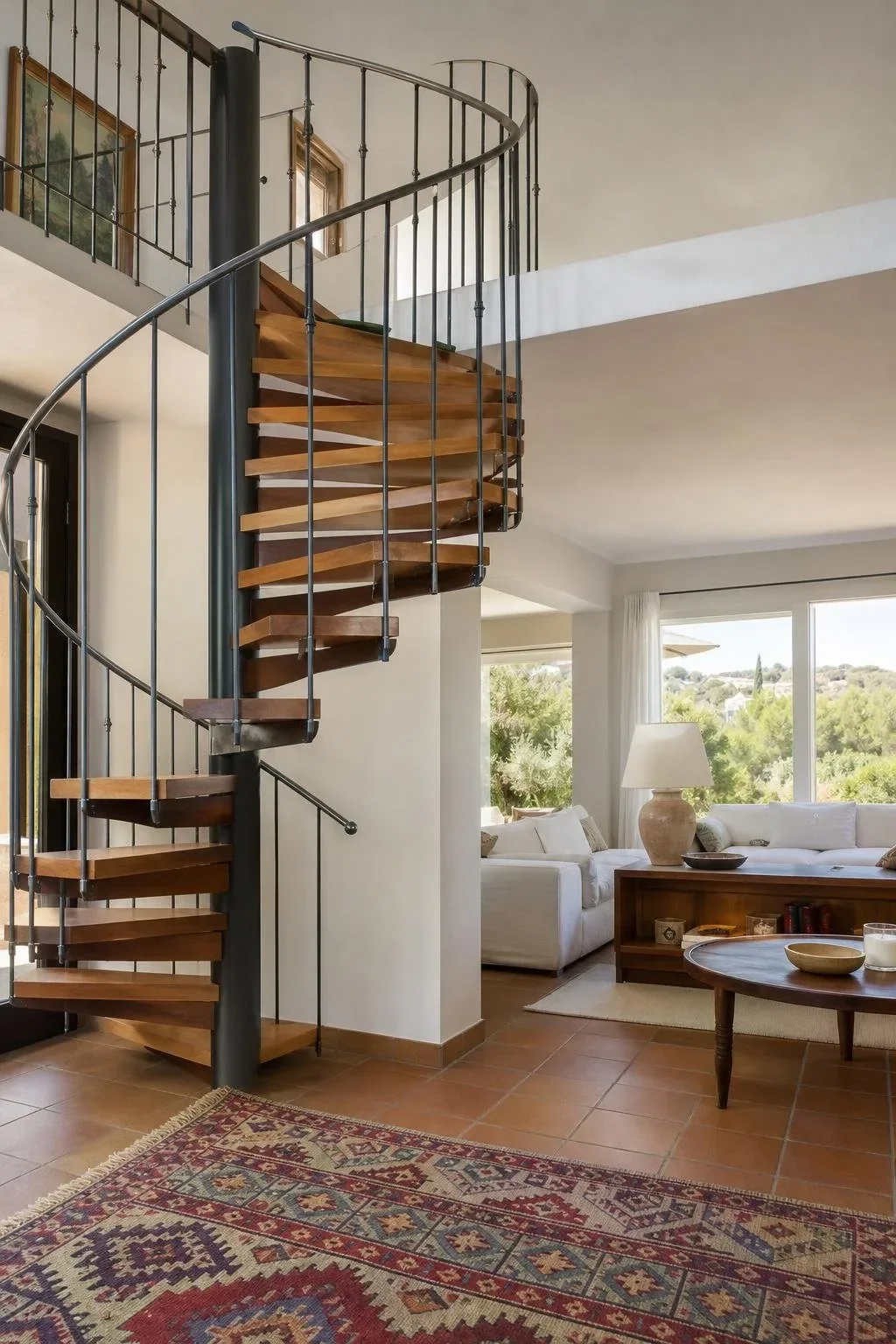 Escalera de caracol de acero y madera